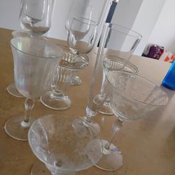 Glasses: Wine, Cocktail, Martini, Shot, Ice Cream Sundae, Flute, $3 Each