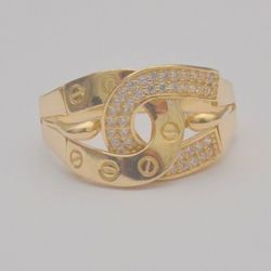 14K Yellow Gold Crossed Horseshoe Ring Clear Stone Accents Size 7.5 4.1g R9
