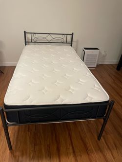 Single Metal Bed Frame and Mattress