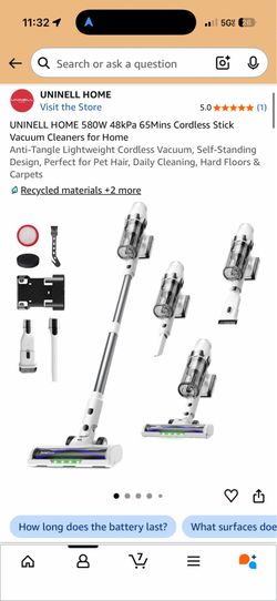 UNINELL HOME Cordless Stick Vacuum 580W 48KPa
