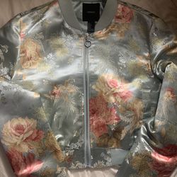 Forever 21 floral satin bomber jacket