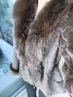 Brown Fur Coat with Big Plush Fur Collar