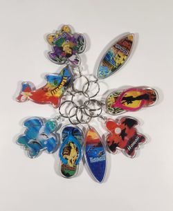 LOT OF 8 VINTAGE HAWAIIAN ISLANDS HAWAII TROPICAL KEYCHAINS TURTLE SURF SANDAL