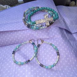 Faux Turquoise And Pearl Earrings and Bracelets