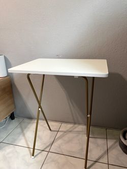 White Folding Side Table with Gold Legs