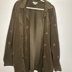 Brown Button up with leaves on