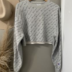 Champion Womens Reverse Weave Cropped All Over Print Script Sweatshirt Small