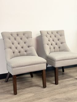 2 Grey Accent Chairs With Brown Legs