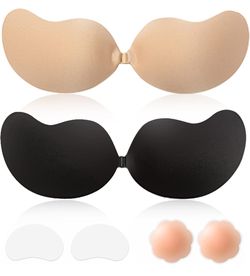 B size Sticky Bra Backless Adhesive Strapless Invisible Push Up Stick on Bras for Women Dresses 2 Pair Reusable Nipple Cover