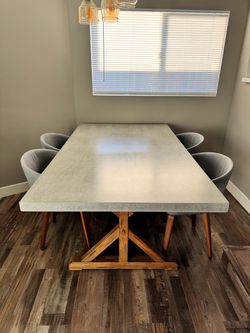 Concrete Top Dining Table with Wood Trestle Base