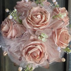 Pink Roses Bouquet for 15 anniversary, wedding or decor 
