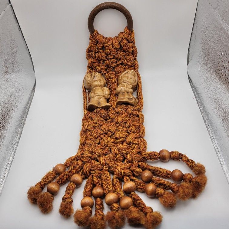 Vintage Macrame Ceramic Children Wall Hanging Retro Decor BOHO 1970s