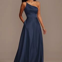 NWT Blue Satin A-line Bridesmaid Dress