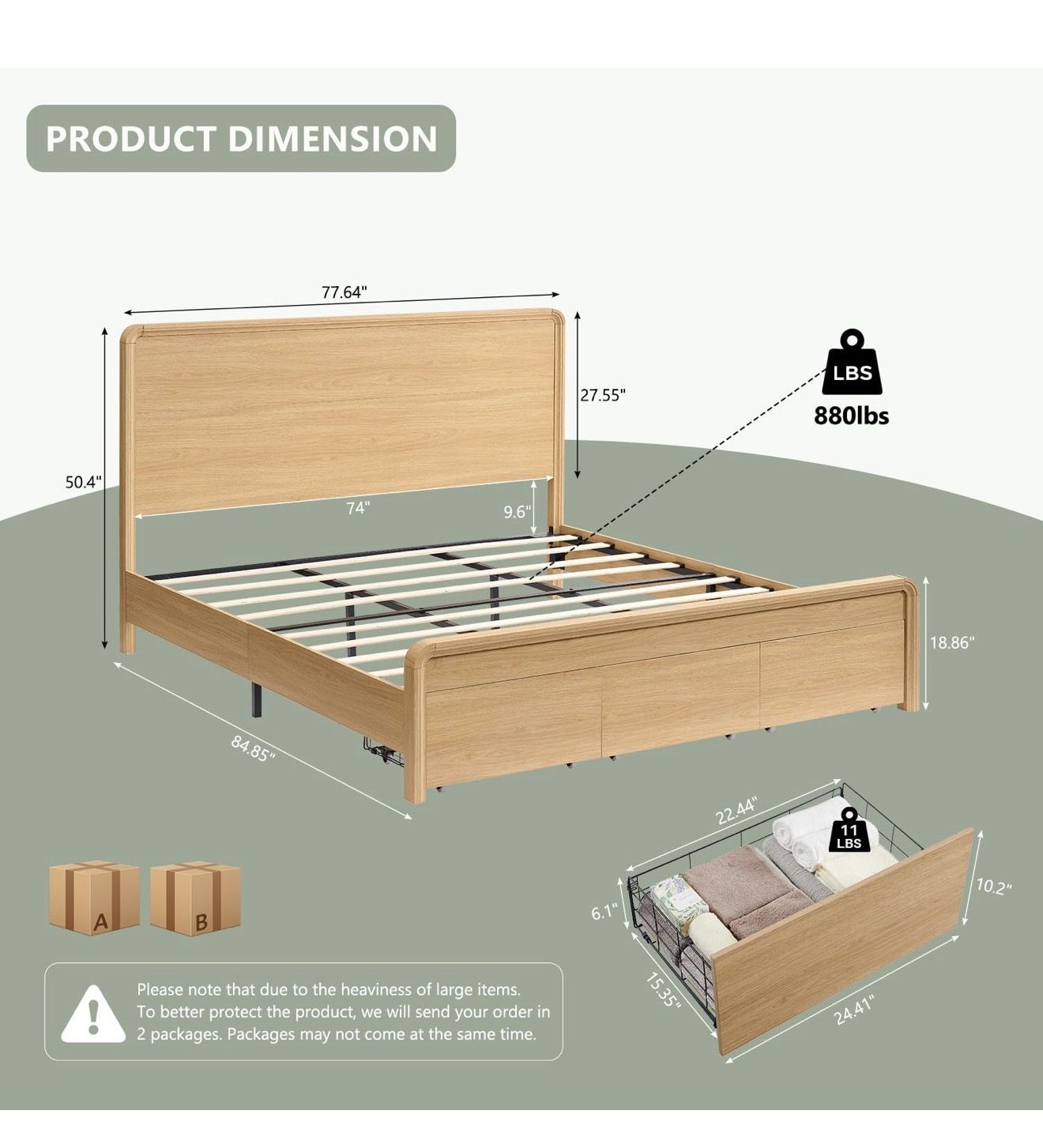New King Wooden Bed (Small Assembly Fix Required)
