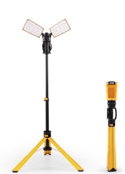 Upgraded 5000K 15000 LM 105 W LED Work Light with Telescoping Tripod Cabezal doble, luz de trabajo con soporte, lámparas IP54 giratorias, horizontalme