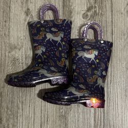 Member's Mark Girls Glitter Light Up Rain Boots Unicorn Rainbow Purple US 7/8