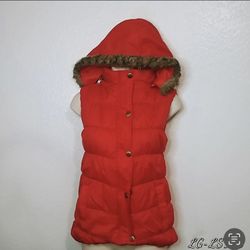 Red hooded Puffer Vest size 12 kids full zippered