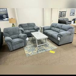 Allmaxx Pewter Sofa, Loveseat and Recliner Living Room Set 