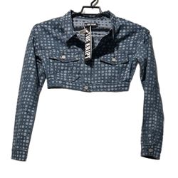 Dolls Kill (H) The Kript Arlo Cropped Jacket Sz S Blue Denim Long Sleeve NWT