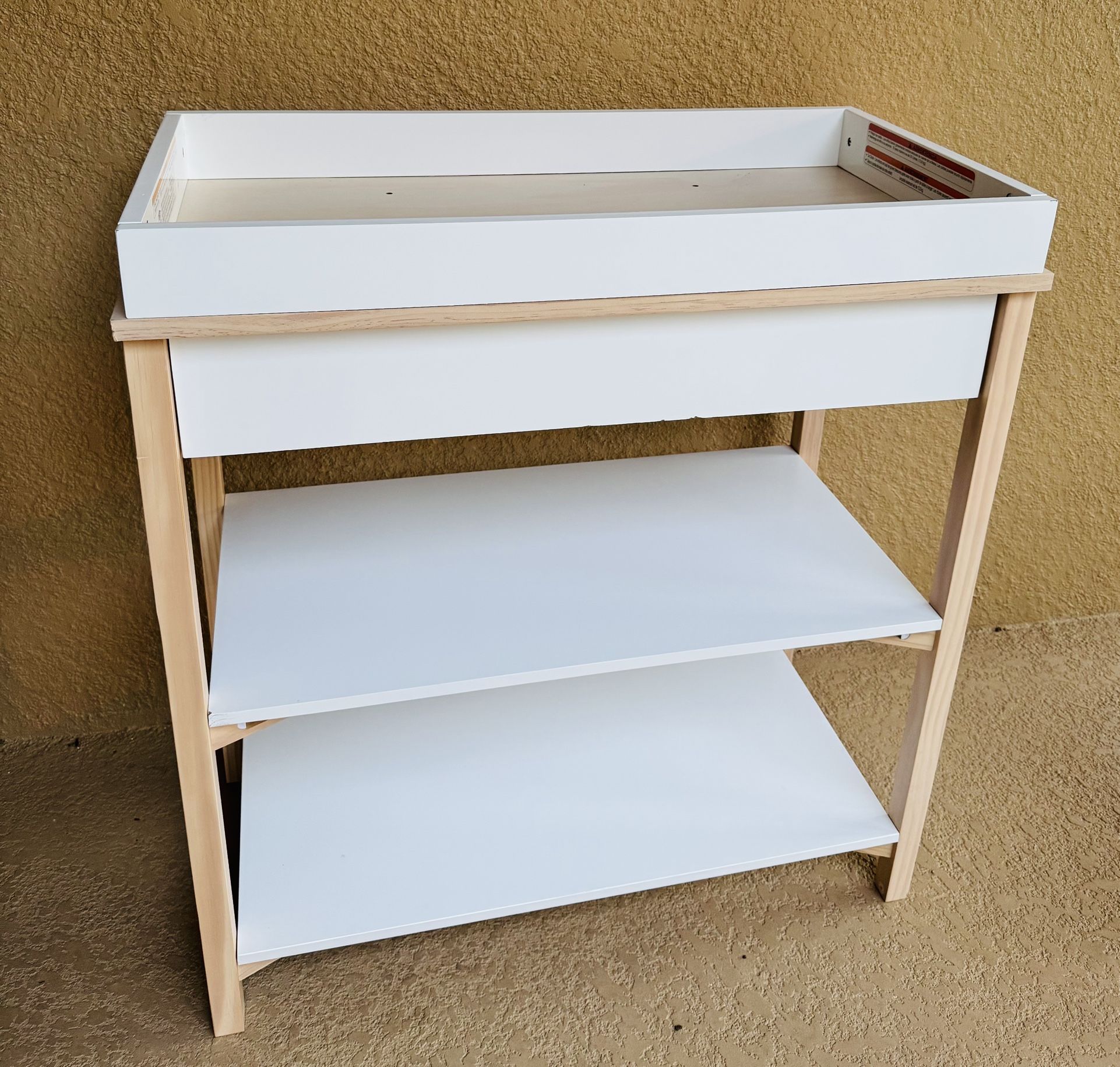 3 Tier Table Shelf W/ Drawer & Shelves - $40 - some Wear - could be used as changing table