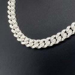 925 Sterling Silver Pave Cuban Necklace 24” 77.00grams 7.2mm 165372 1