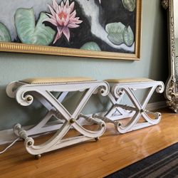 Pair of Vintage Hollywood Regency X Stools Benches