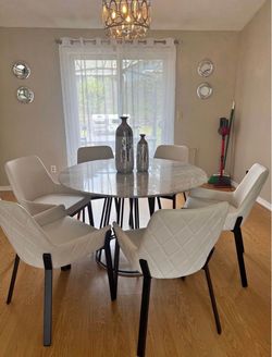 Round Marble Top Dining Table with 6 Chairs