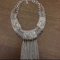 Silver Tone Large Boho Statement Necklace