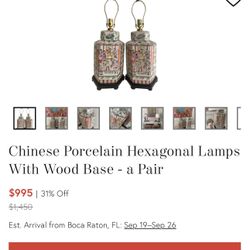Vintage Antique Lamp, Chinese Porcelain