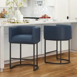 Set of 2 bar stools. Brand new in box. Blue leather