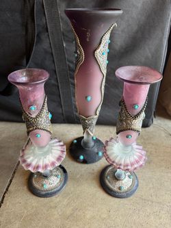 Decorative Glass Vase and Candleholder Set