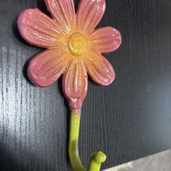 Hand painted Metal Whimsical Flower Wall Hook