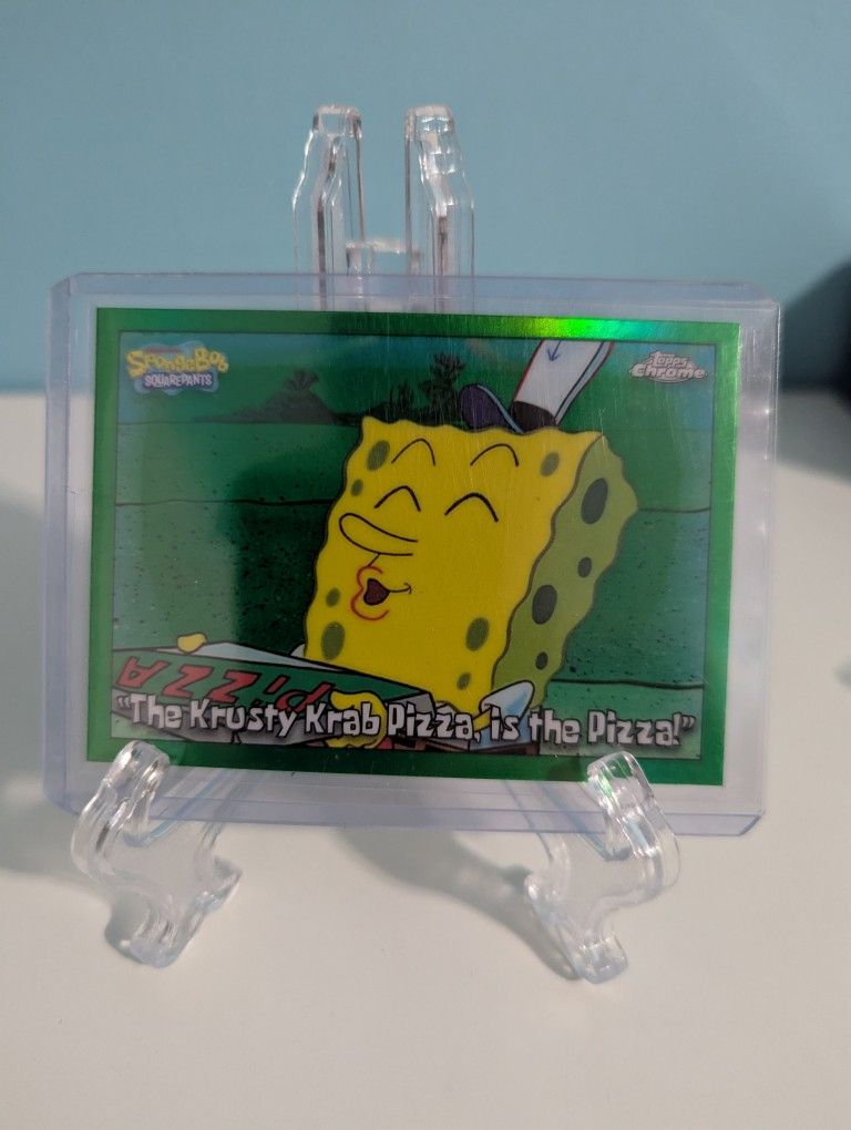 2025 Topps chrome SpongeBob the Kristy Krabs pizza is the pizza green refractor