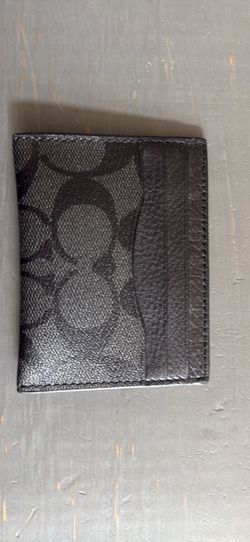 Coach Signature Card Holder Wallet w/ ID Slot – Black/Gray