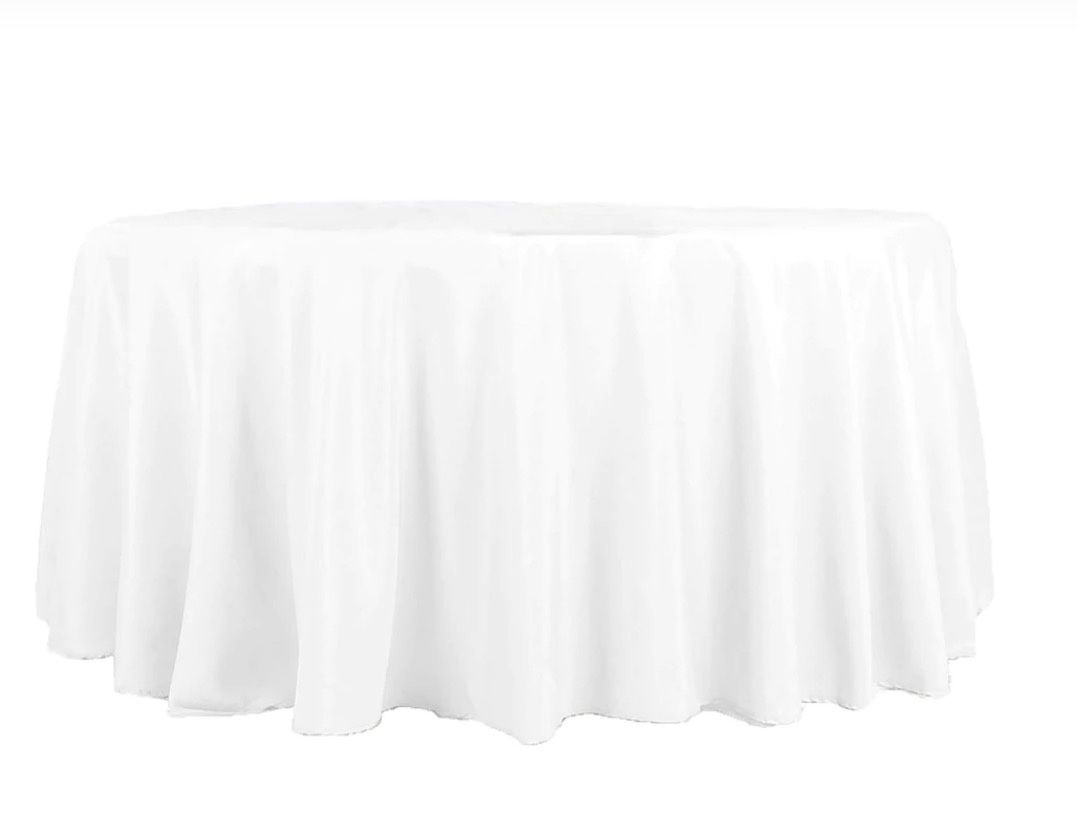 120" White Polyester Round Tablecloth