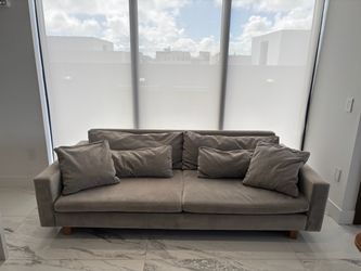 West Elm 92” Gray Velvet Sofa – Deep & Comfortable
