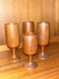 Hand Carved Teak Wood Cup Set