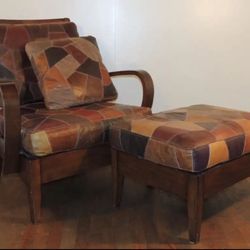 Wood and Leather Chair/Ottoman