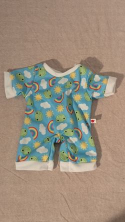 Build-A-Bear Workshop Frog Blue Multicolor Print Sleepwear Jumpsuit Outfit
