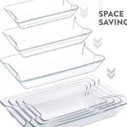 4-Piece Rectangular Glass Casserole Dish Set - Modern Design, Grip Handles, Nesting Storage