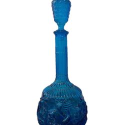 Empoli Zodiac Astrology Glass Decanter Vintage Retro MCM Blue Italian