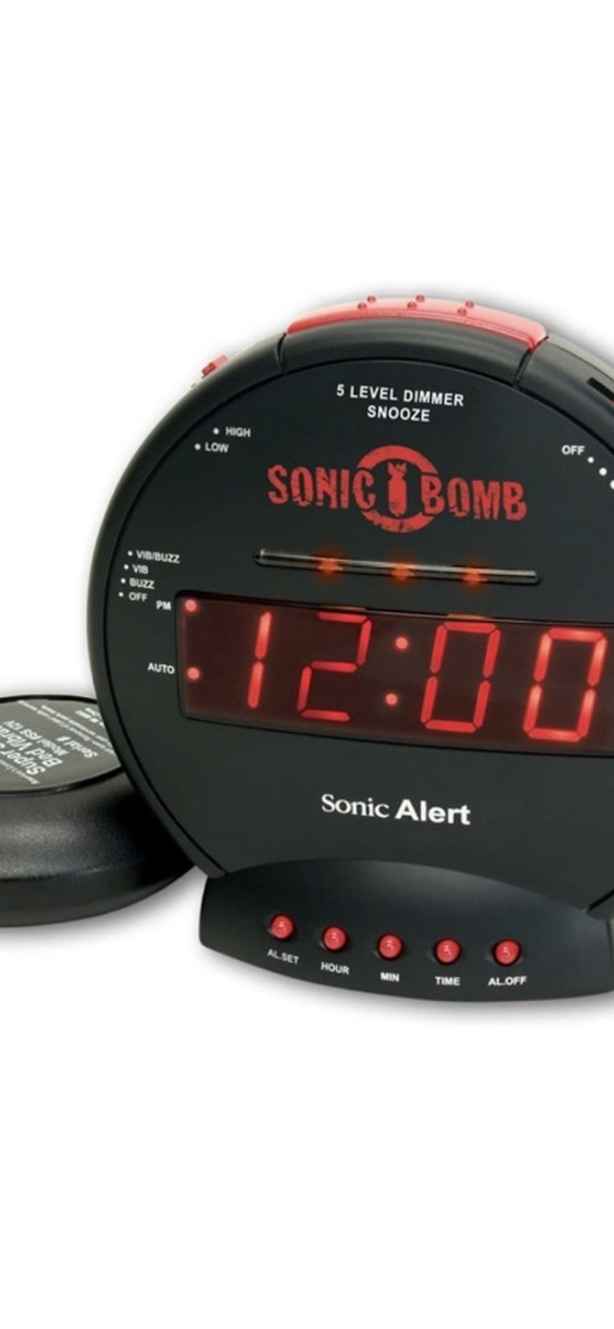 Sonic Bomb Dual Extra Loud Alarm Clock with Bed Shaker, Black | Sonic Alert Vibrating Alarm Clock Heavy Sleepers, Battery Backup | Wake with a Shake