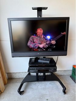 Sony Bravia 40” TV + Rolling Stand + DVD Player + VHS – Full Setup