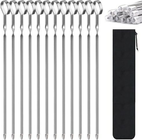 12 pc Set 12 inches Reusable Stainless Steel BBQ Grilling Skewer