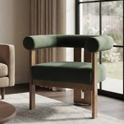 CHRISTOPHER KNIGHT HOME Ralis Modern Upholstered Velvet Accent Arm Chair, Wood, Green plus Walnut