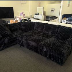 Black Corduroy Sectional Sleeper Couch With Storage Chaise