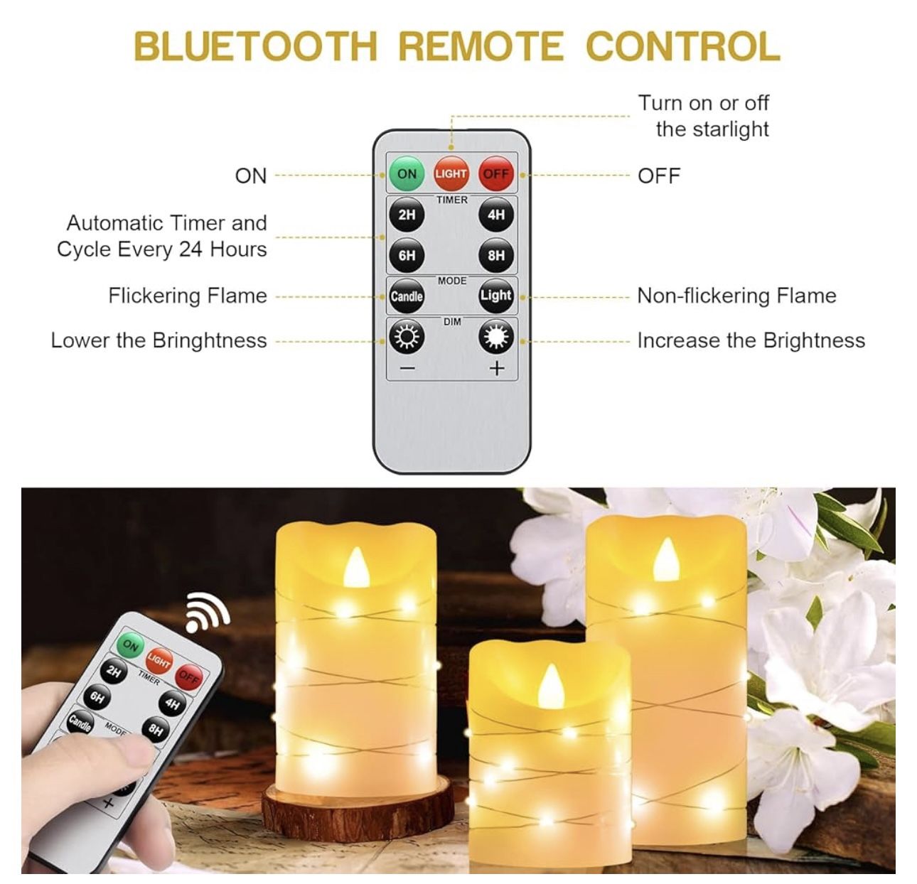 Flameless Flickering Candle, Pillar Candle,with Embedded String Lights,3 Pack LED Romantic Candle with Remote Control, Battery Operated Real Wax, Idea