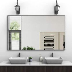 60 in. W x 40 in. H Oversized Rectangle Framed Black Mirror Decorative Large Wall Mirrors with Aluminum Frame