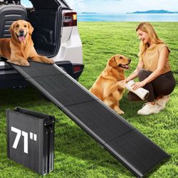 Dog Ramp For Car, 71''X 17'' Pet Ramp For Large Dogs With Anti-Slip Surface, Extra Long Dog Ramps Up To 250LBS For Truck SUV Van Stairs, Folding Car R
