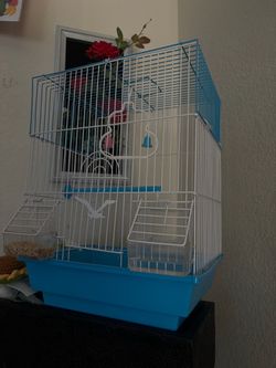 Blue Wire Bird Cage with Accessories